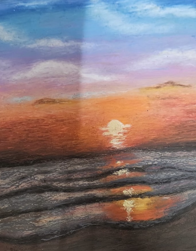 Sunset by the beach — oil pastel